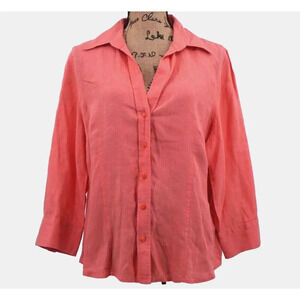 Talbots Top‎ Women L Button Up Long Sleeve Collared 100% Irish Linen Vintage